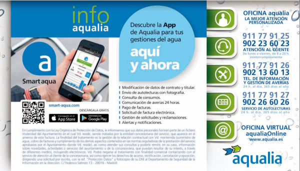 Aqualia aclara que difunde sus números de teléfono convencionales en la factura